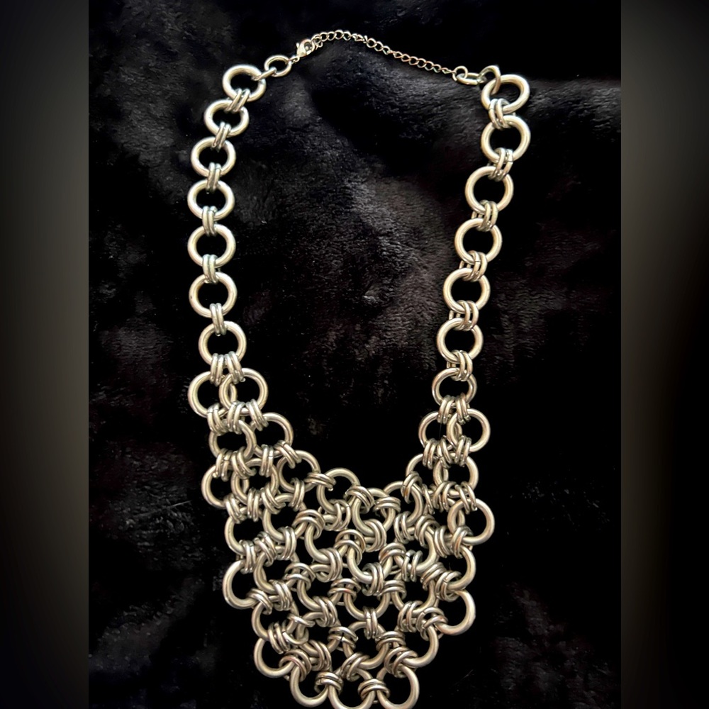 Statement piece silver choker bib necklace